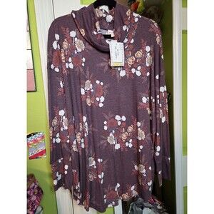 Lularoe Aubrey BURGUNDY FLORAL Womens Shirt Size 3XL NWT Button Detail Cuff